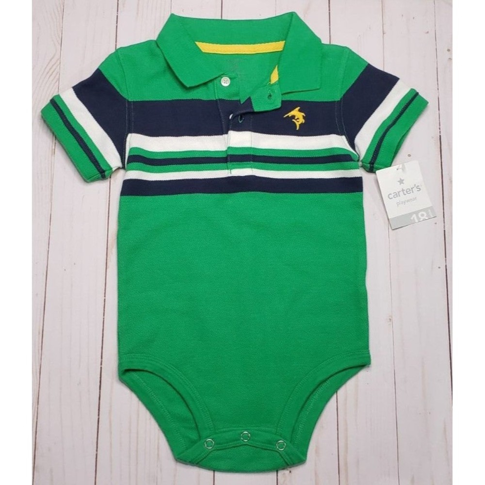 NEW - Carter's green stripe polo onesie bodysuit boys 18 months